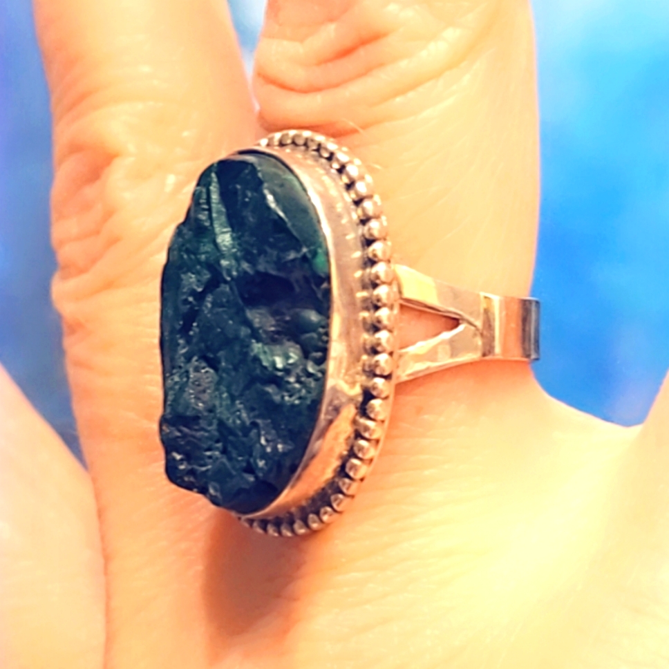 Custom Made Malachite Druzy Solid Sterling Gemstone Ring 97$